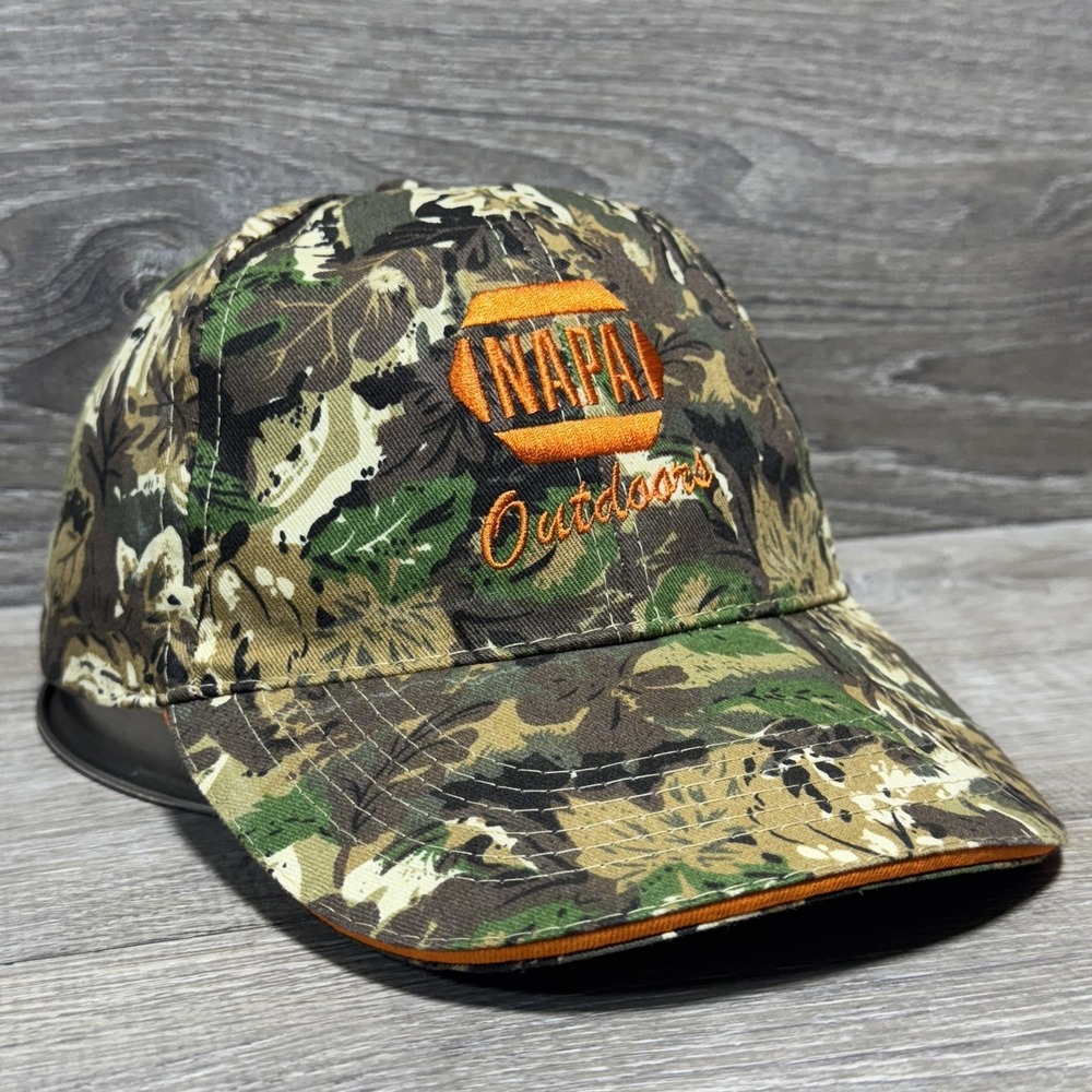 NAPA Outdoors Hat Cap Strap Back Camo Green Orange Embroidered Mens Know How‎